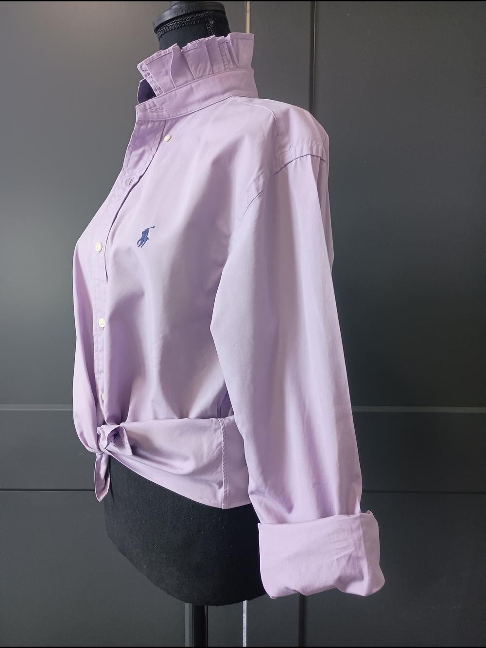 Upcycled Women's Ralph Lauren Ruffled Collar Shirt #086